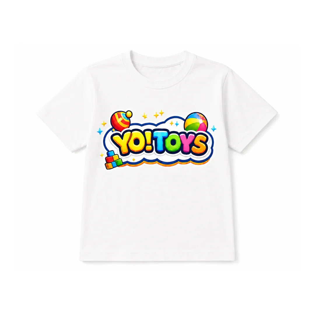 YO! TOYS Kids Graphic Cotton T-Shirt – White Short Sleeve Crew Neck