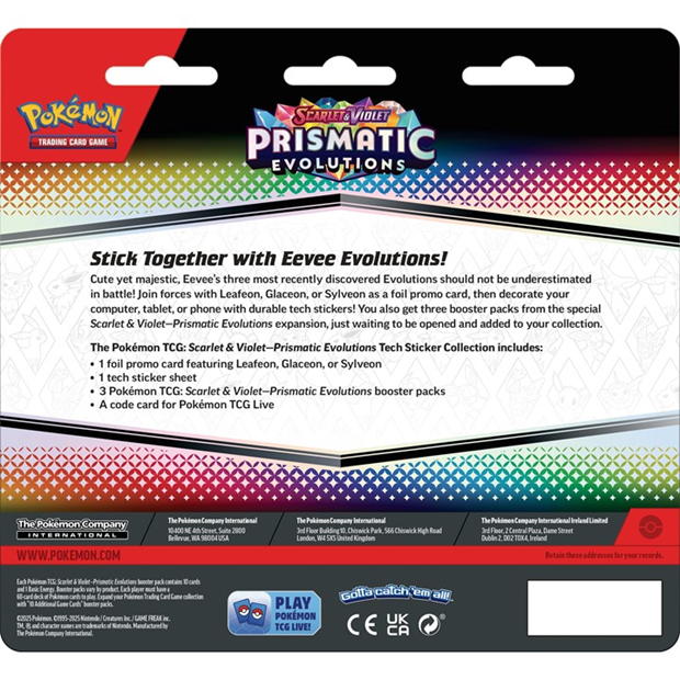 Pokémon TCG: Scarlet & Violet 8.5 –  Prismatic Evolution 3-Pack Tech Sticker Collection Pack